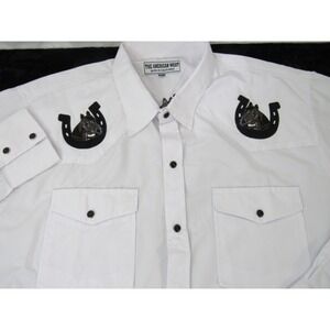 The American West Long Sleeve Horseshoe White Pearl Snap Shirt Men's XL Western